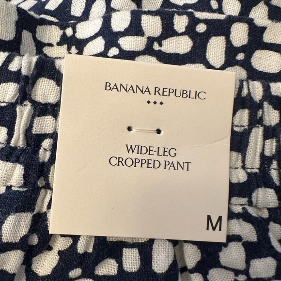 Banana Republic Navy and White Cropped Linen Blend Wide Leg Pants - Picture 3 of 5